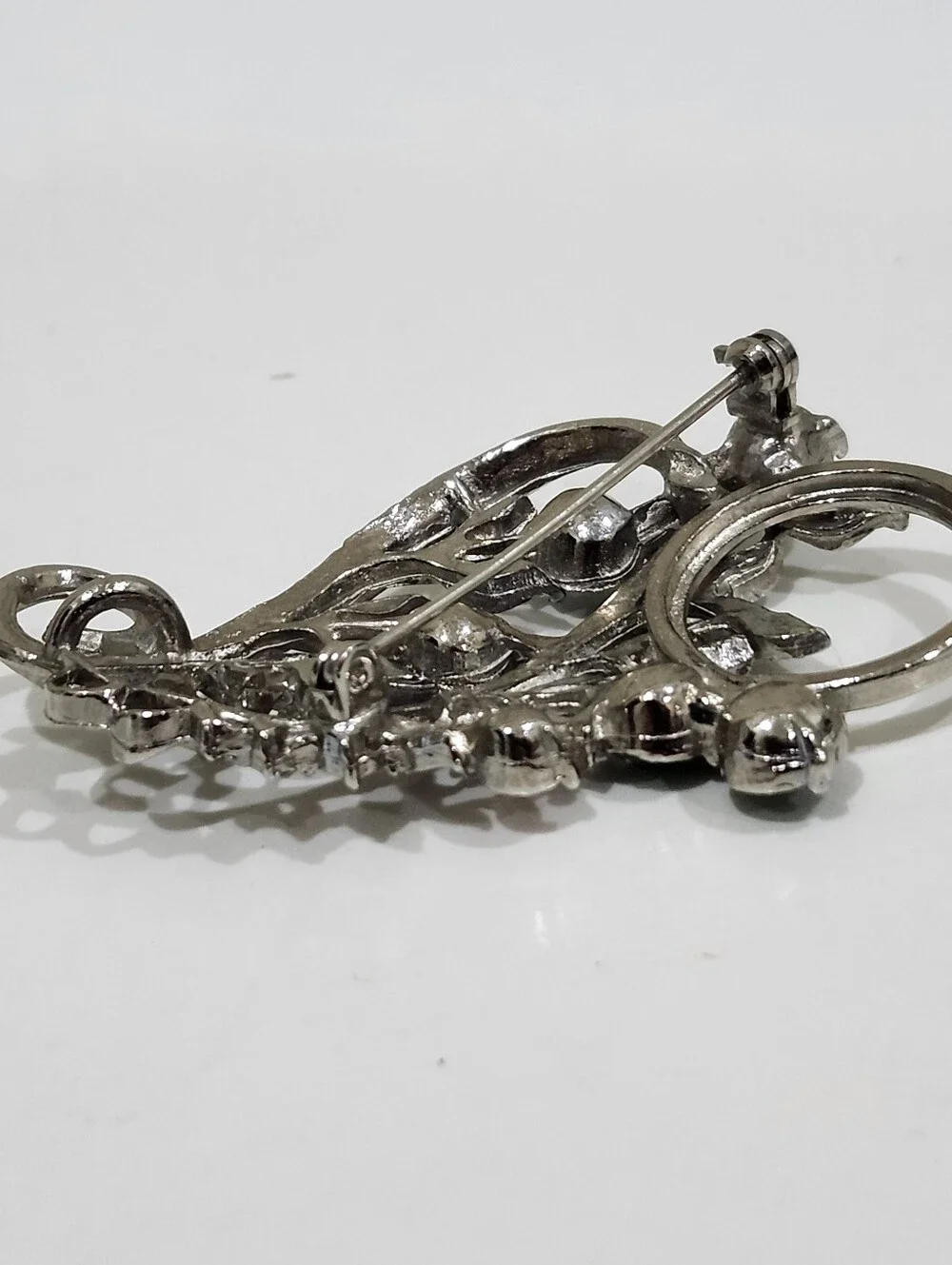 Vintage Flower Bouquet Brooch & Pendant Combo Silver Tone With Rhinestones MCM